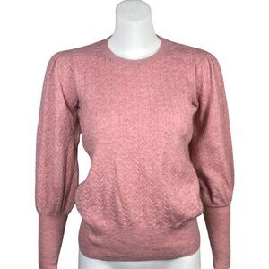 Adrianna Papell Cable Knit Sweater Womens S Pink Puff Sleeves Pullover
